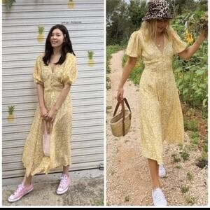 Faithfull the Brand Delia Snakeskin A-Line Midi Dress‎ 4 Yellow